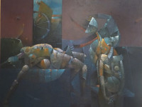 Jorge Tamayo - Ecuador 1948 - Personajes de circo - acrilico sobre tela - 128 x 160 cms - 1993